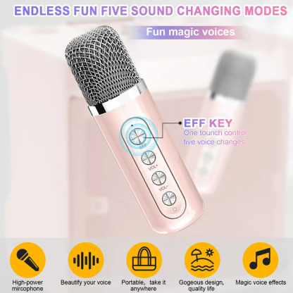 Altavoz de karaoke Bluetooth con 2 micrófonos inalámbricos | Mini máquina de karaoke portátil | Altavoz recargable para fiestas