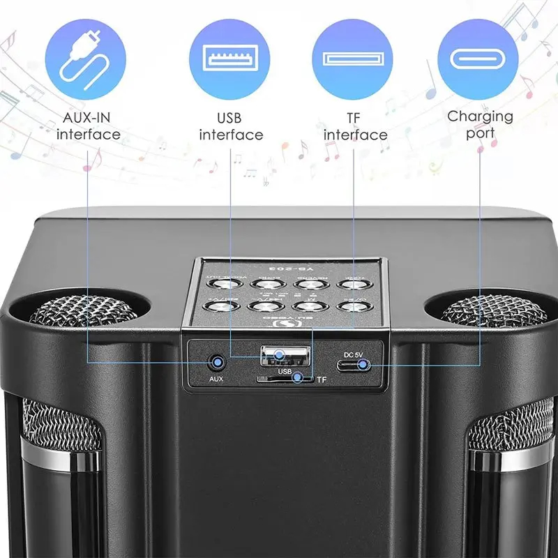 Altavoz de karaoke Bluetooth con 2 micrófonos inalámbricos | Mini máquina de karaoke portátil | Altavoz recargable para fiestas
