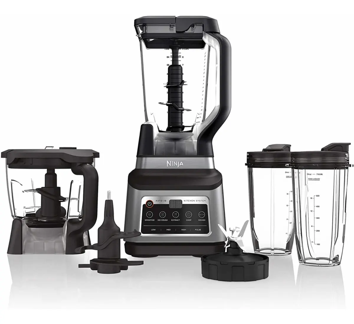 Ninja Licuadora Sistema de Cocina 1400W | Jarra 72 oz + Procesador 8 Tazas + 2 Vasos 24 oz | 5 Programas Auto-iQ | Masa, Picar, Smoothies y Frozen | Apto Lavavajillas | BN801