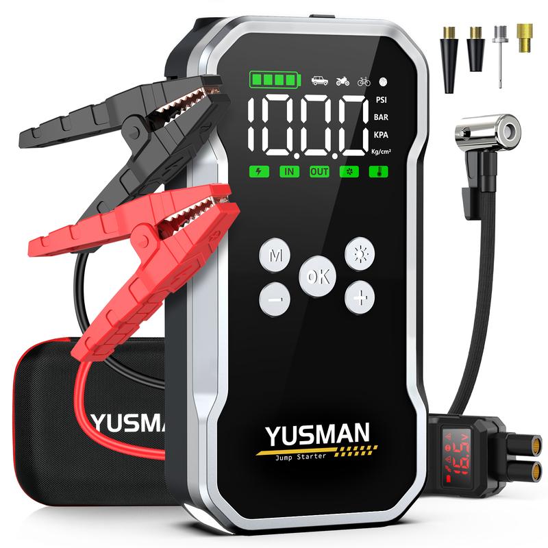 YUSMAN 9000A Arrancador de coche 5 en 1 con compresor de aire para todo tipo de coches de gasolina y diesel 10.0L, banco de energía de emergencia para coche.