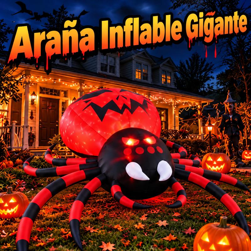 Araña Inflable Gigante de Halloween de 3.1m con Luces LED, Decoración para Jardín, Patio, Terraza y Exterior, Araña Decorativa Roja y Negra para Fiestas de Halloween, Enchufe Americano 110V