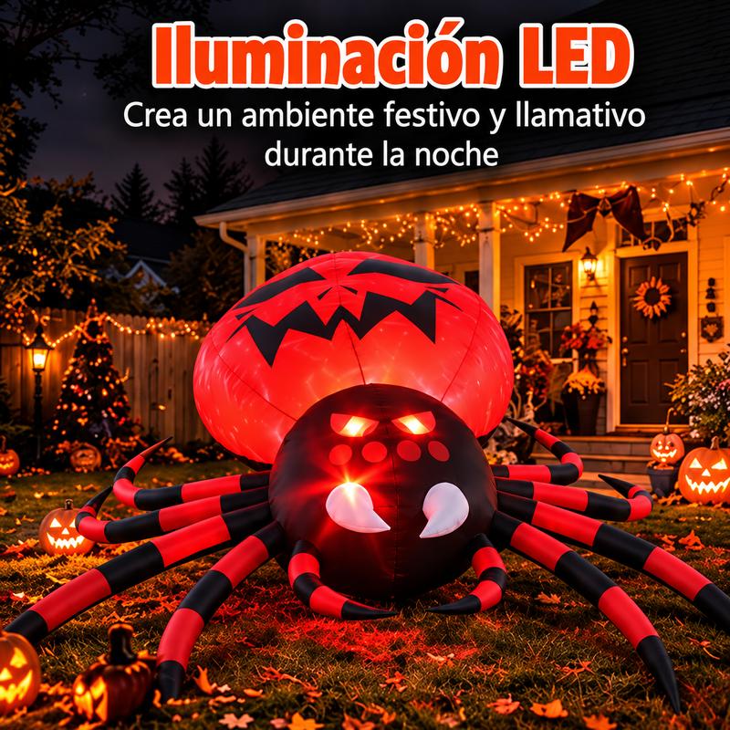 Araña Inflable Gigante de Halloween de 3.1m con Luces LED, Decoración para Jardín, Patio, Terraza y Exterior, Araña Decorativa Roja y Negra para Fiestas de Halloween, Enchufe Americano 110V
