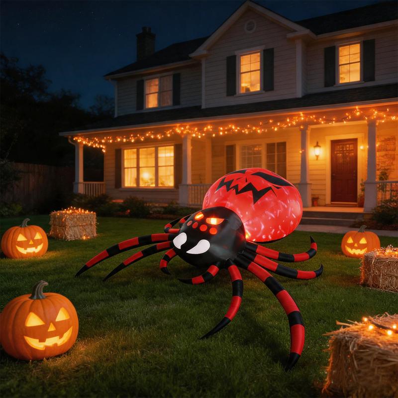 Araña Inflable Gigante de Halloween de 3.1m con Luces LED, Decoración para Jardín, Patio, Terraza y Exterior, Araña Decorativa Roja y Negra para Fiestas de Halloween, Enchufe Americano 110V