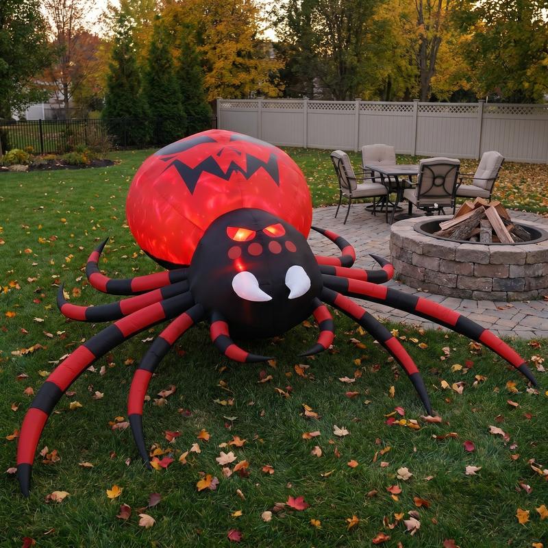 Araña Inflable Gigante de Halloween de 3.1m con Luces LED, Decoración para Jardín, Patio, Terraza y Exterior, Araña Decorativa Roja y Negra para Fiestas de Halloween, Enchufe Americano 110V