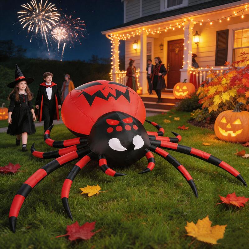 Araña Inflable Gigante de Halloween de 3.1m con Luces LED, Decoración para Jardín, Patio, Terraza y Exterior, Araña Decorativa Roja y Negra para Fiestas de Halloween, Enchufe Americano 110V