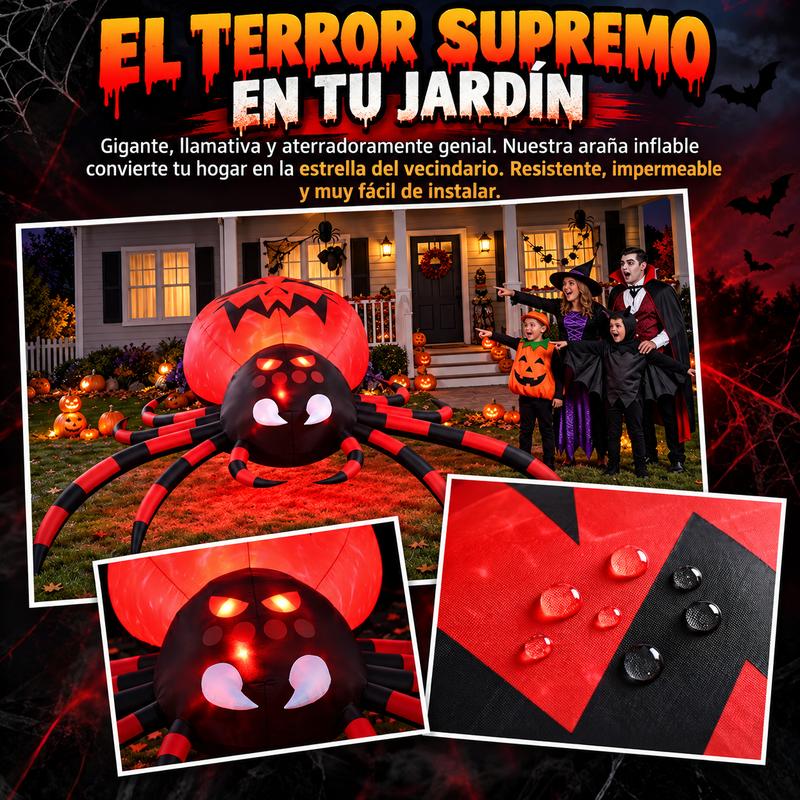 Araña Inflable Gigante de Halloween de 3.1m con Luces LED, Decoración para Jardín, Patio, Terraza y Exterior, Araña Decorativa Roja y Negra para Fiestas de Halloween, Enchufe Americano 110V