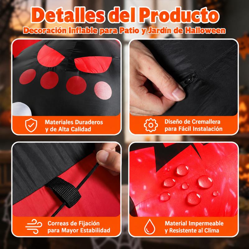 Araña Inflable Gigante de Halloween de 3.1m con Luces LED, Decoración para Jardín, Patio, Terraza y Exterior, Araña Decorativa Roja y Negra para Fiestas de Halloween, Enchufe Americano 110V