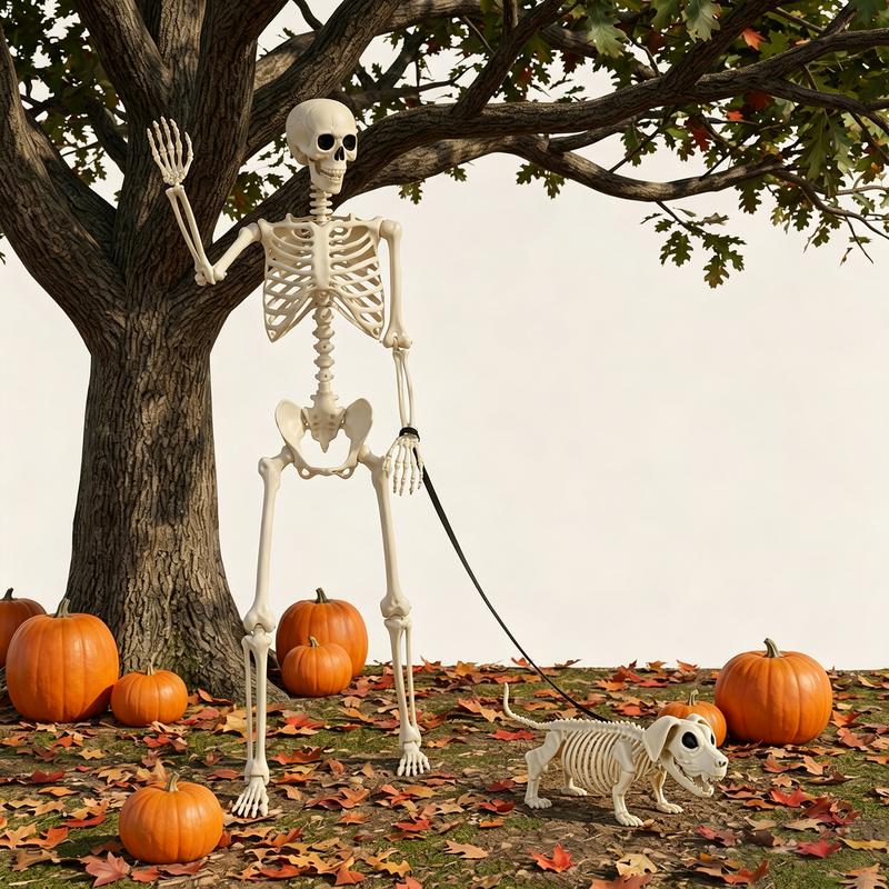 Esqueleto humano de tamaño real de 160cm con perro esqueleto para decoración de Halloween en jardín o casa