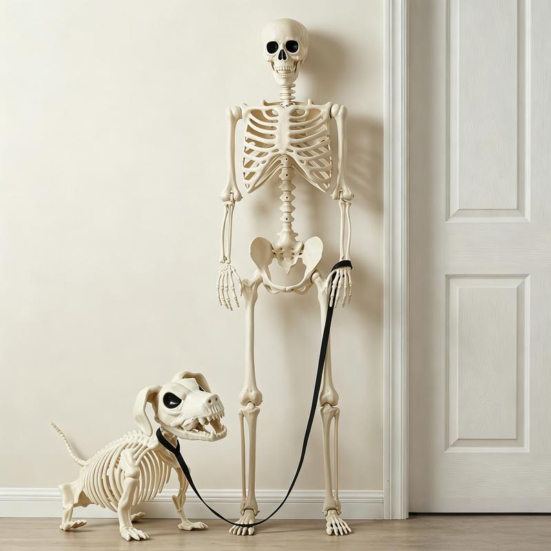 Esqueleto humano de tamaño real de 160cm con perro esqueleto para decoración de Halloween en jardín o casa