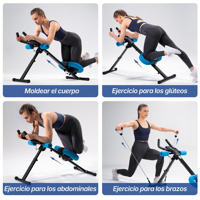 MERACH Máquina Entrenadora Abdominal Ajustable con Monitor LCD, Ejercicio Plegable para Núcleo, Brazos, Piernas y Glúteos, Acero Premium, 5 Niveles de Ajuste, Seguimiento Automático, 440 Libras Capacidad
