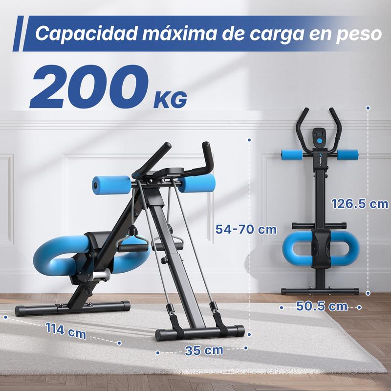 MERACH Máquina Entrenadora Abdominal Ajustable con Monitor LCD, Ejercicio Plegable para Núcleo, Brazos, Piernas y Glúteos, Acero Premium, 5 Niveles de Ajuste, Seguimiento Automático, 440 Libras Capacidad