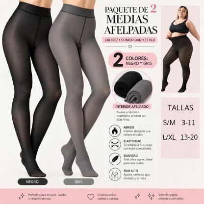 Paquete de 2 Medias Afelpadas para Mujer, Efecto Piel, Súper Elásticas y Térmicas, 3 Colores Combinables, Suaves, Térmicas
