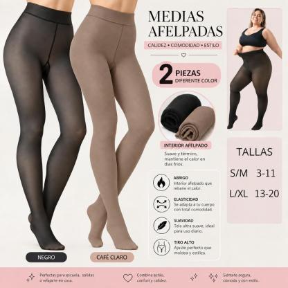 Paquete de 2 Medias Afelpadas para Mujer, Efecto Piel, Súper Elásticas y Térmicas, 3 Colores Combinables, Suaves, Térmicas