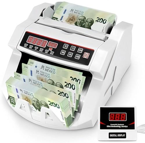 Contadora de Billetes, 29.2 * 24.9 * 17.8 cm, Maquina Contadora y Verificador de Falsificaciones de Billetes con Doble Pantalla, Detector de Billetes Falsos