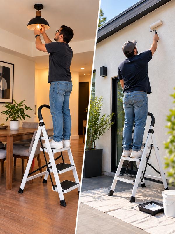 Escalera Plegable Homex De 3 Peldaños Antiderrapantes De Acero Inoxidable Hasta 135 Kg Portátil Para Hogar Cocina Oficina Y Negocio