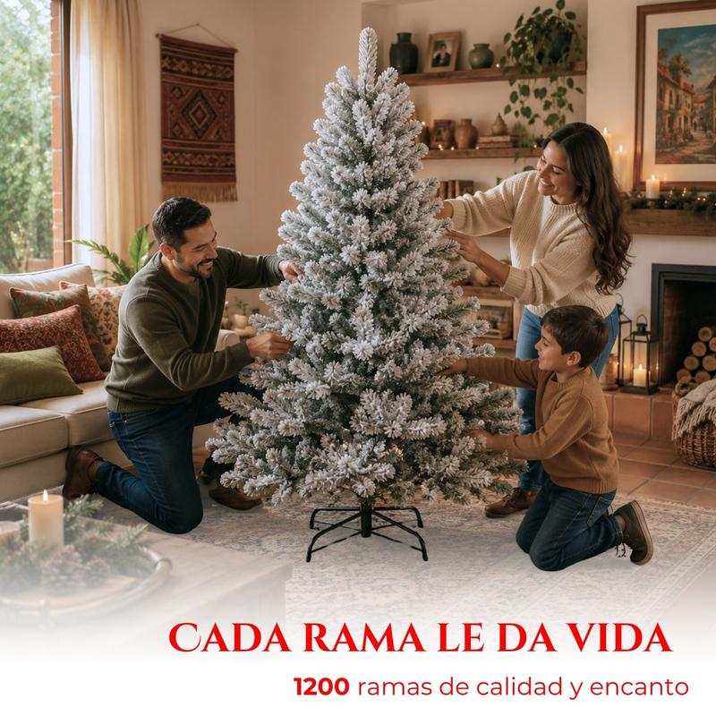 Árbol De Navidad Pino Nevado de 2.10 Mts. GRATIS PIE DE ÁRBOL NAVIDEÑO, CUBIERTA PARA BASE DE ÁRBOL DE 90 CM.