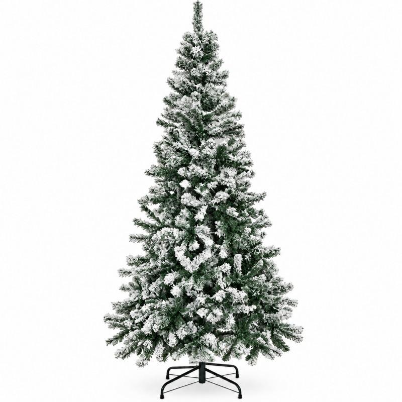 210cm/240cm Árbol de Navidad Artificial con Efecto Nevado, Ramas Mixtas PVC+PE, Follaje Denso Realista, Base Metálica, Fácil Armado, Decoración Navideña para Interior