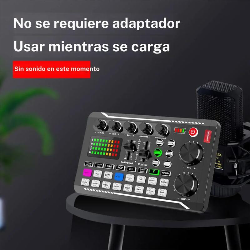 La tarjeta de sonido Safring F998 incorpora efectos de mezcla para DJ y funciones de modificación de voz, con soporte para 16 efectos y efectos de sonido ambiental; es adecuada para retransmisiones en directo, juegos, podcasts y locuciones; el paquete inc