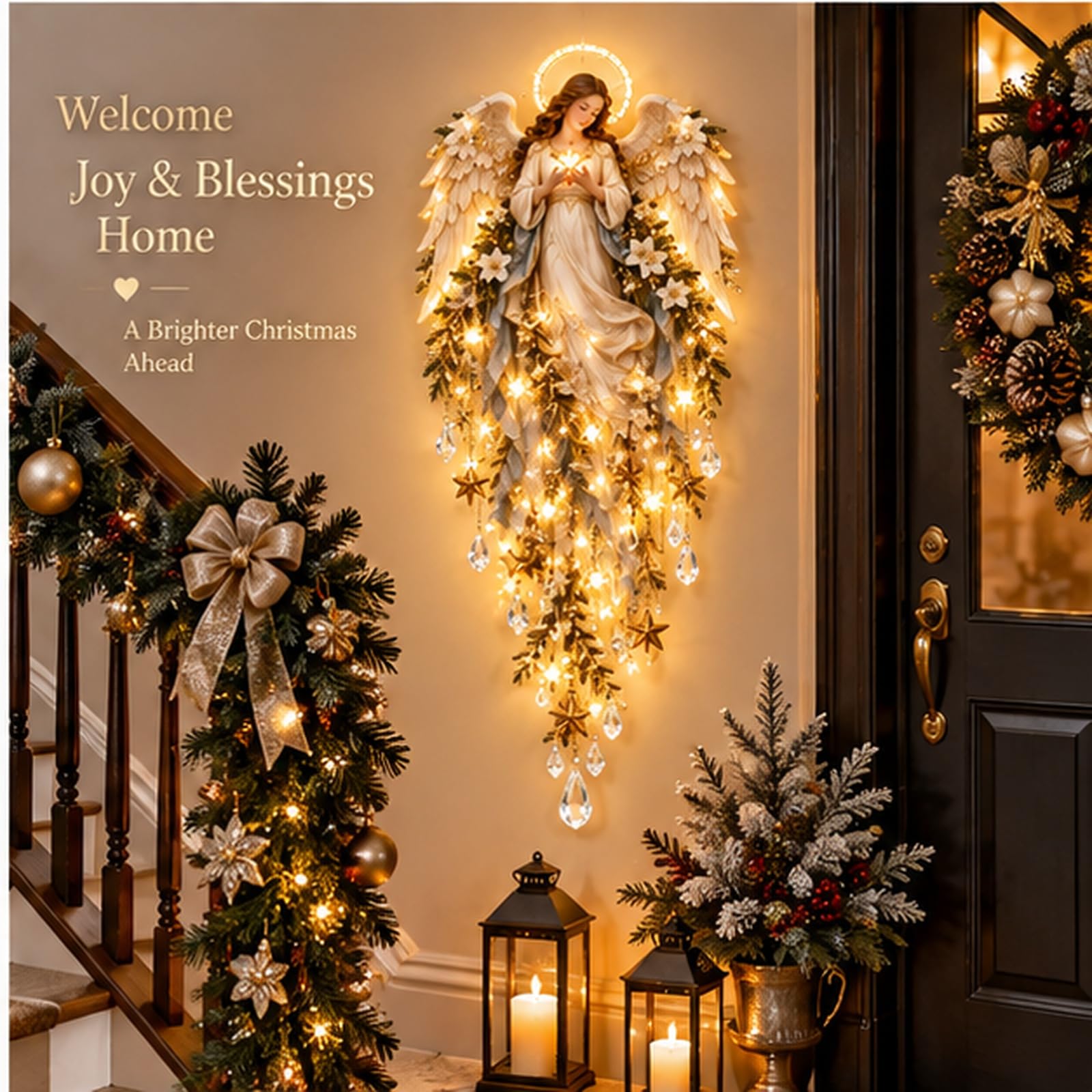 Genérico Aplique Angel Blessing, 2026 ángel navideño Starglow en Cascada con Estrellas Brillantes, decoración navideña con LED para el Dormitorio y el hogar, luz Nocturna cálida y Celestial (2pc)