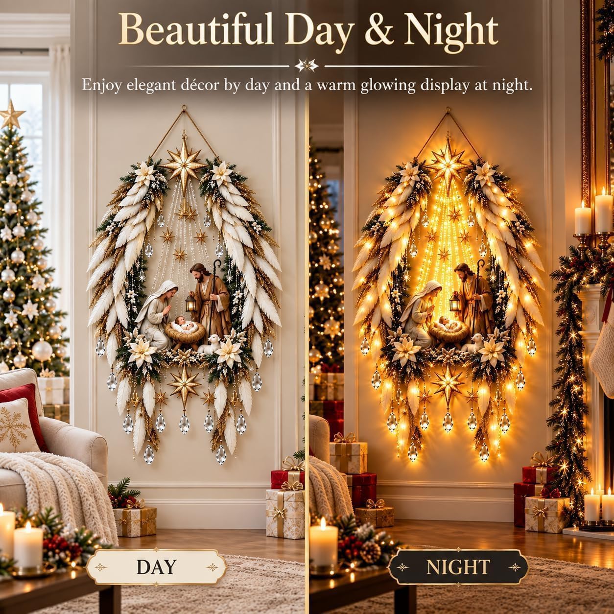 Genérico Aplique Angel Blessing, 2026 ángel navideño Starglow en Cascada con Estrellas Brillantes, decoración navideña con LED para el Dormitorio y el hogar, luz Nocturna cálida y Celestial (2pc)