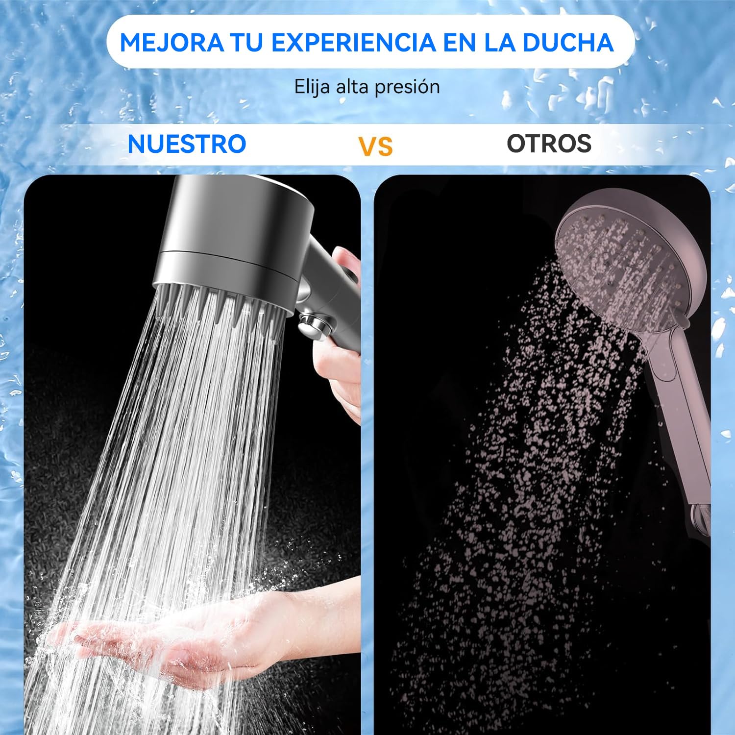 Cabezal de Ducha de Mano Con interruptor,Alta Presión Y Múltiples Modos De Pulverización,Filtro De Agua Suave De 18 Etapas,Con Manguera De 150 Cm,Cinta De Agua Y Soporte.