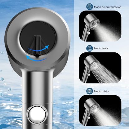 Cabezal de Ducha de Mano Con interruptor,Alta Presión Y Múltiples Modos De Pulverización,Filtro De Agua Suave De 18 Etapas,Con Manguera De 150 Cm,Cinta De Agua Y Soporte.