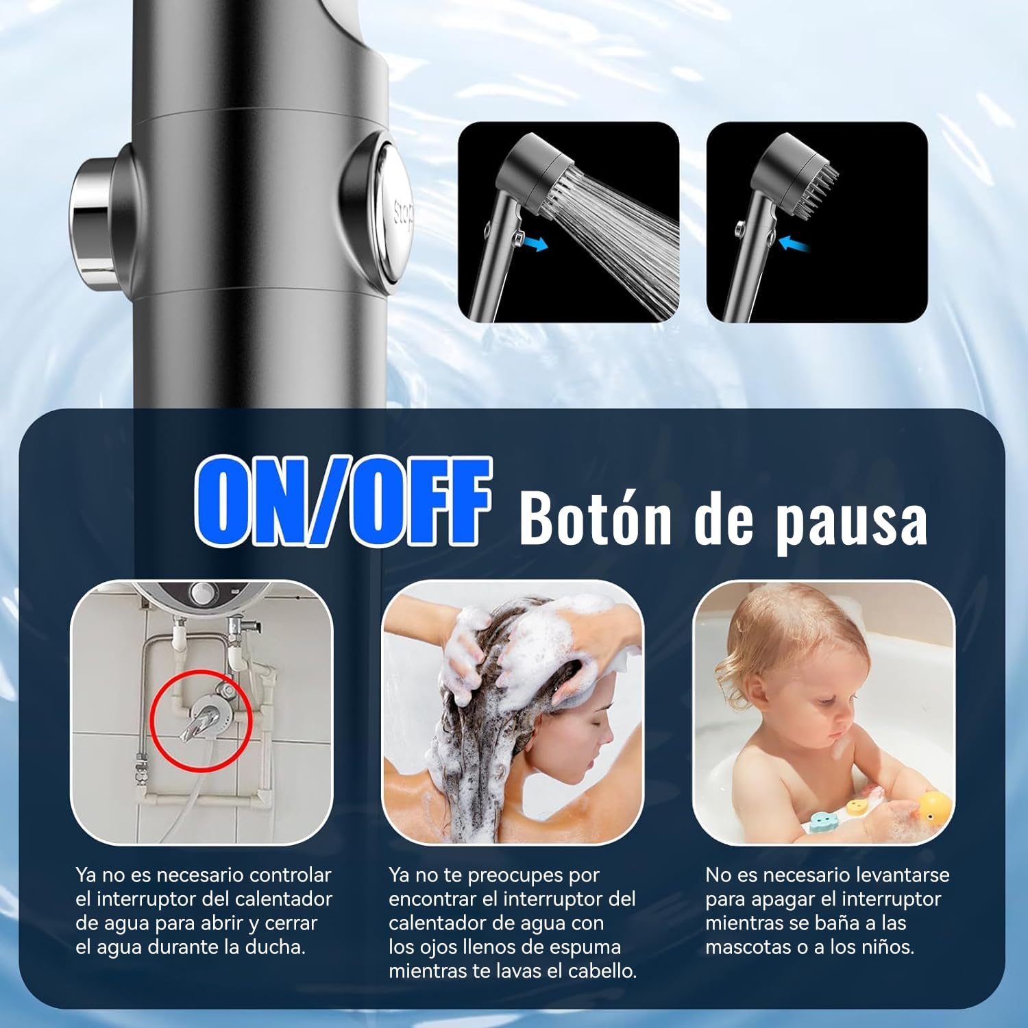 Cabezal de Ducha de Mano Con interruptor,Alta Presión Y Múltiples Modos De Pulverización,Filtro De Agua Suave De 18 Etapas,Con Manguera De 150 Cm,Cinta De Agua Y Soporte.