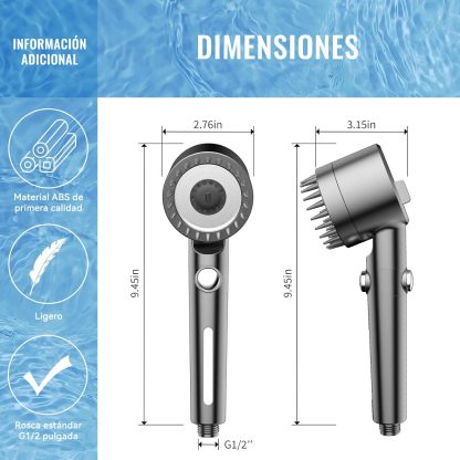 Cabezal de Ducha de Mano Con interruptor,Alta Presión Y Múltiples Modos De Pulverización,Filtro De Agua Suave De 18 Etapas,Con Manguera De 150 Cm,Cinta De Agua Y Soporte.