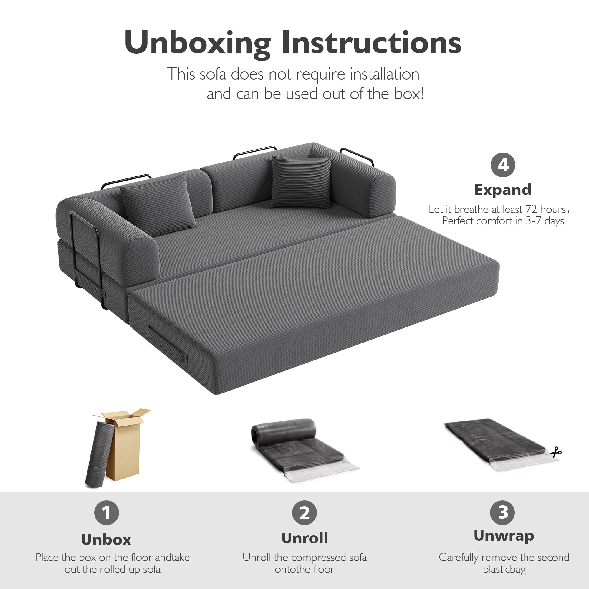 Sofá cama convertible 5 en 1 de 79 pulgadas, de pana sin hueso, con marco fijo y almohada, tumbona modular plegable para espacio pequeño, sala de estar, recámara, fácil de montar