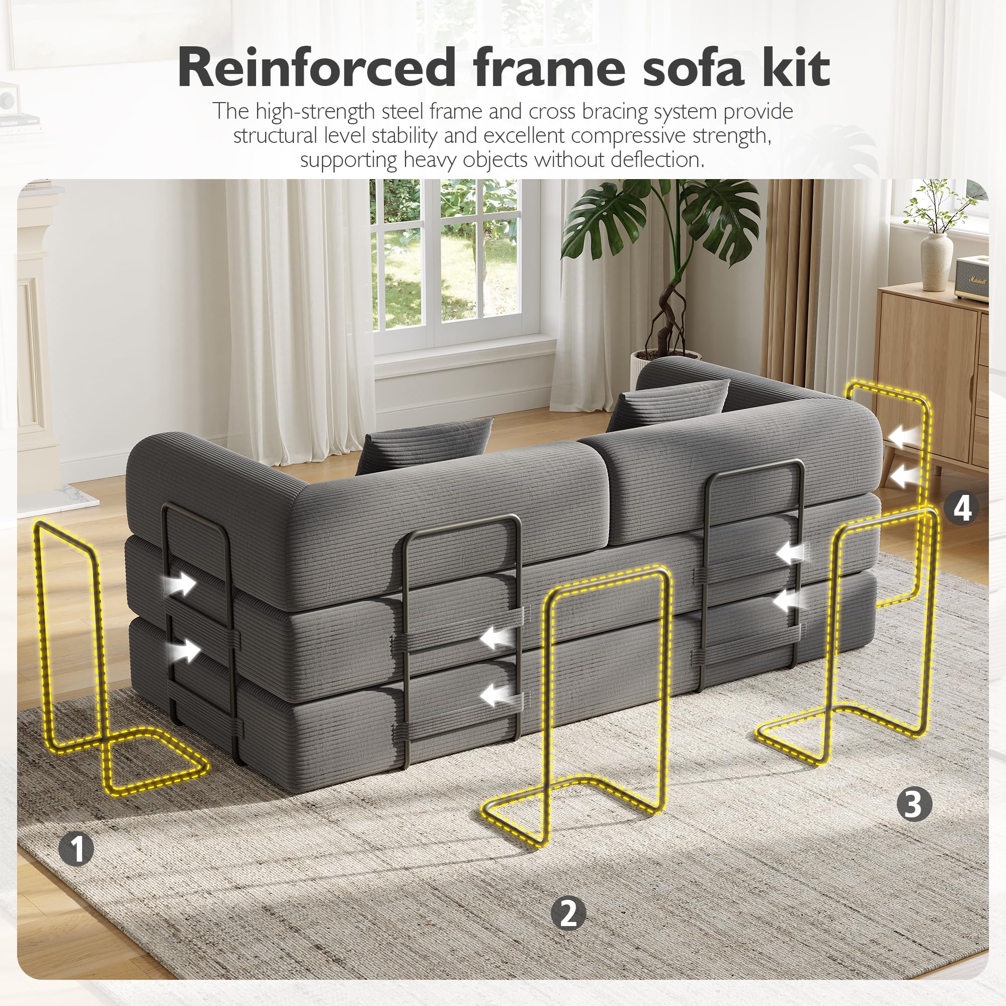 Sofá cama convertible 5 en 1 de 79 pulgadas, de pana sin hueso, con marco fijo y almohada, tumbona modular plegable para espacio pequeño, sala de estar, recámara, fácil de montar