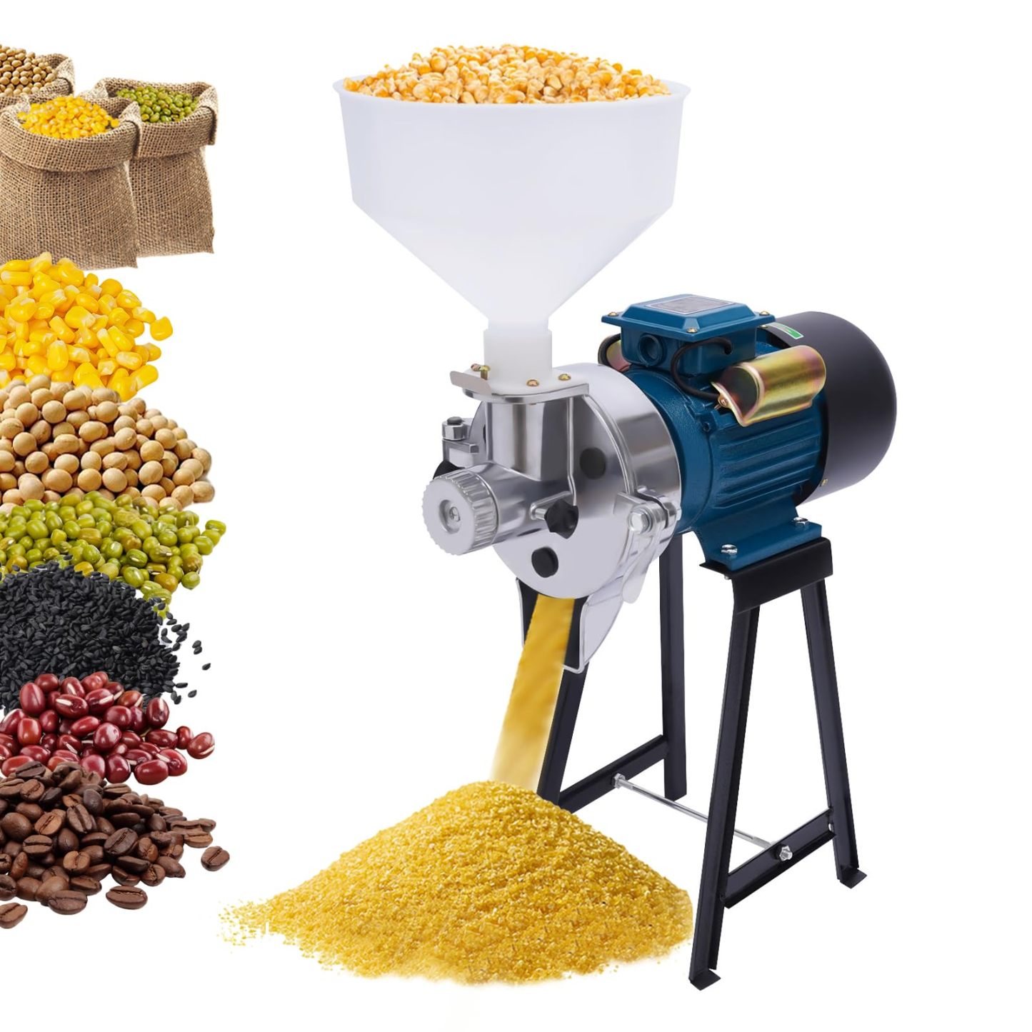 Molino el��ctrico de granos 3000W �C Molino comercial de ma��z y especias, con embudo, ajuste de grosor, para harina, cereales y trigo, molienda seca y h��meda, de alta resistencia-1001