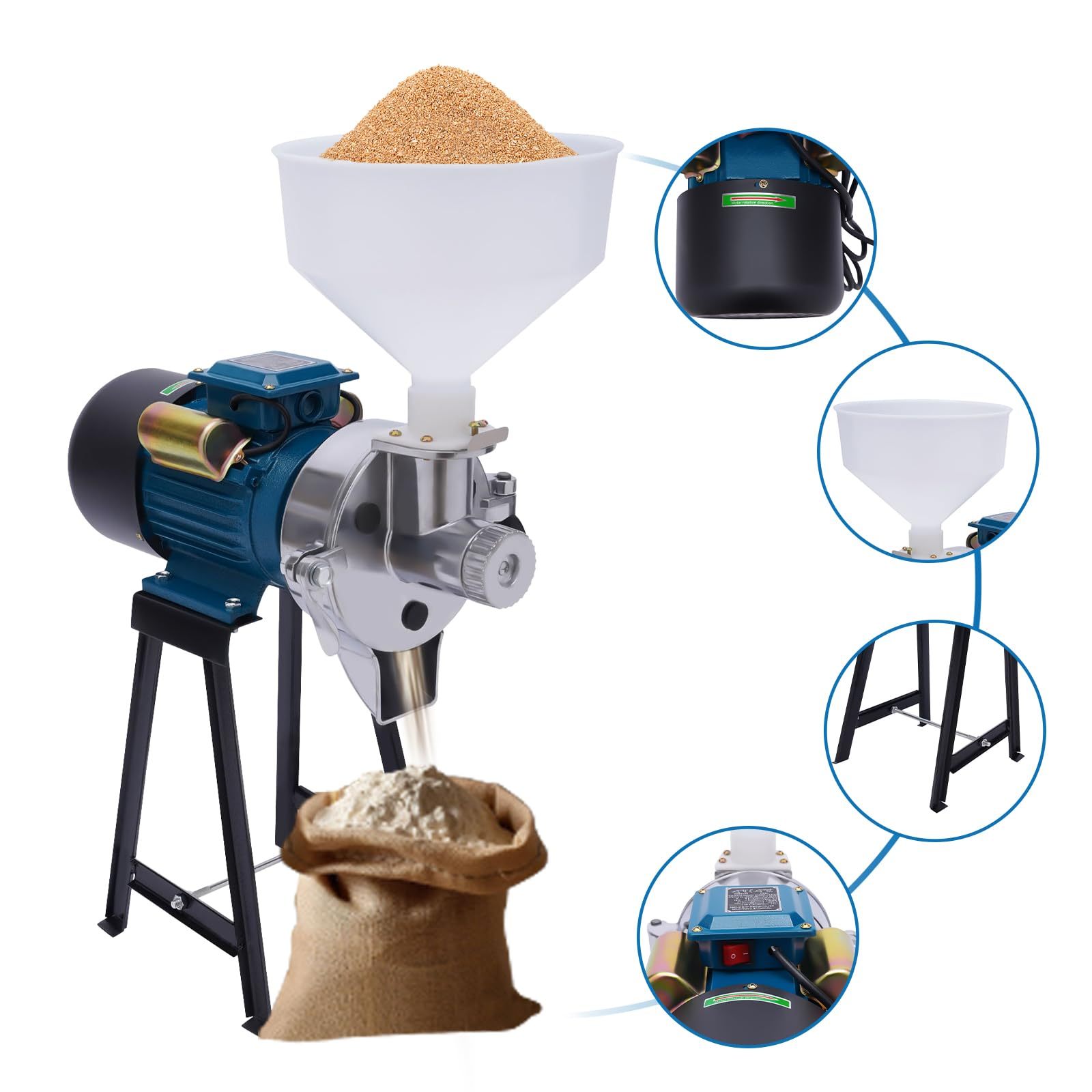 Molino eléctrico de granos 3000W – Molino comercial de maíz y especias, con embudo, ajuste de grosor, para harina, cereales y trigo, molienda seca y húmeda, de alta resistencia-1001