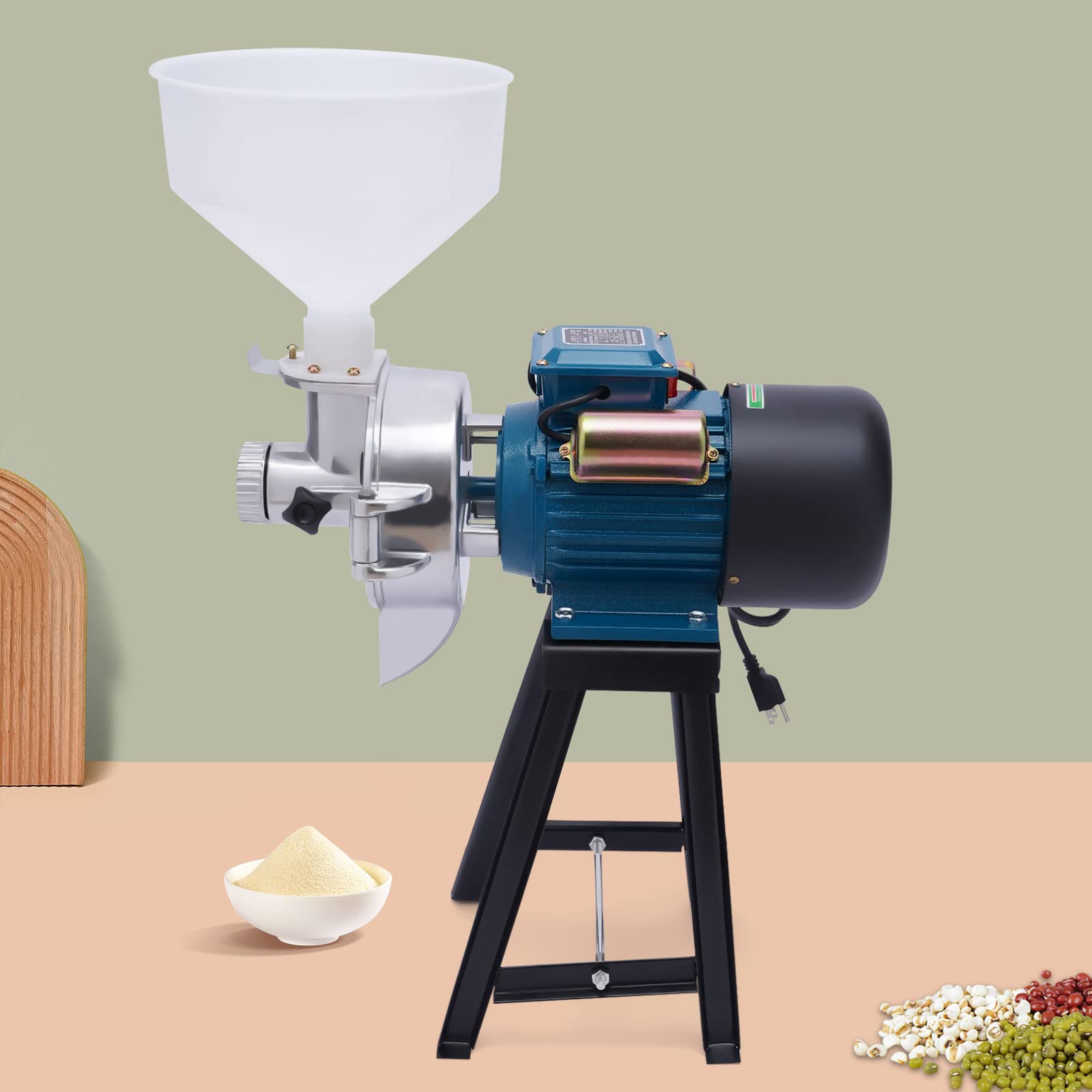 Molino eléctrico de granos 3000W – Molino comercial de maíz y especias, con embudo, ajuste de grosor, para harina, cereales y trigo, molienda seca y húmeda, de alta resistencia-1001