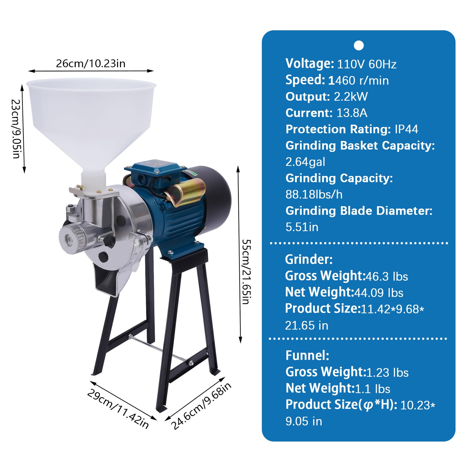 Molino eléctrico de granos 3000W – Molino comercial de maíz y especias, con embudo, ajuste de grosor, para harina, cereales y trigo, molienda seca y húmeda, de alta resistencia-1001
