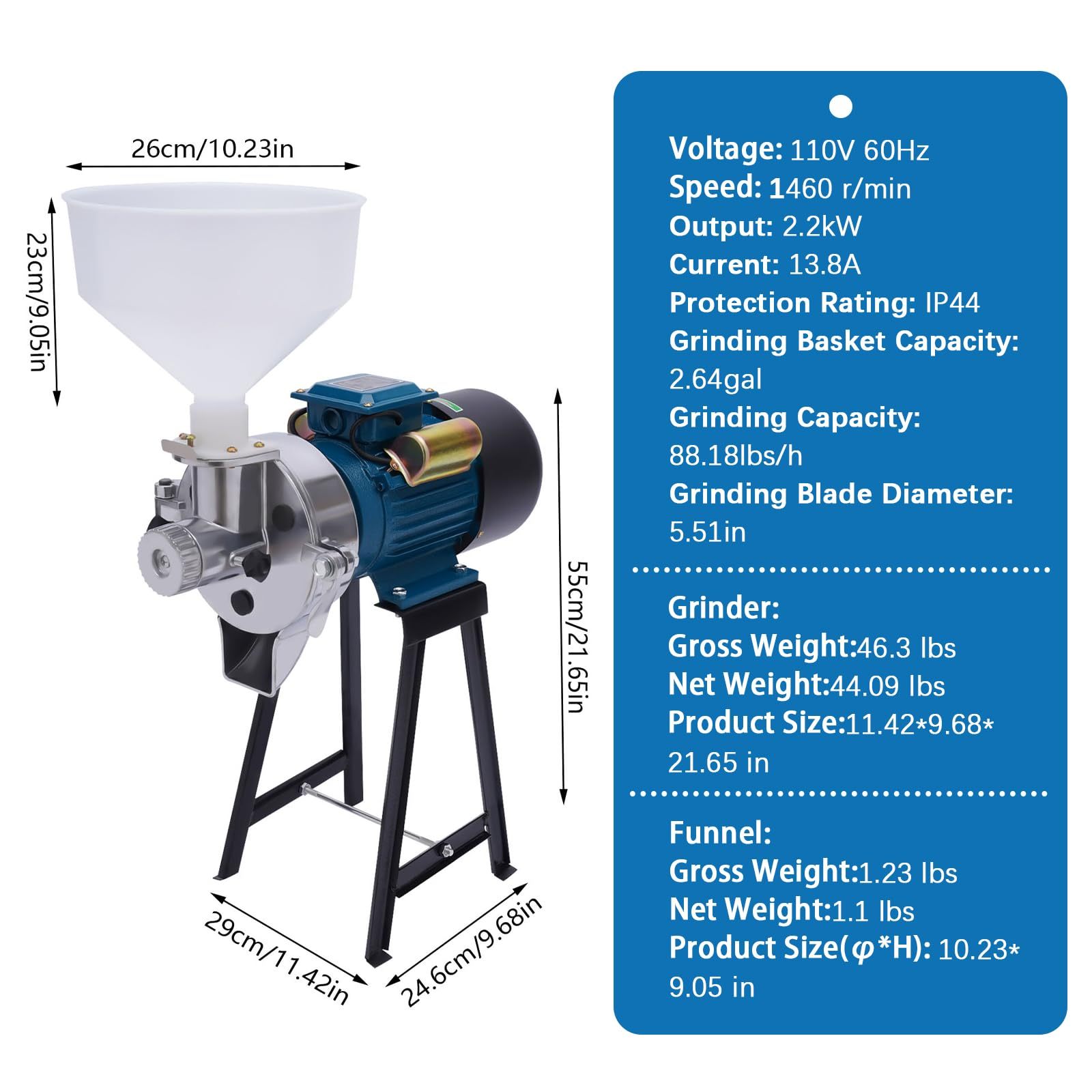 Molino eléctrico de granos 3000W – Molino comercial de maíz y especias, con embudo, ajuste de grosor, para harina, cereales y trigo, molienda seca y húmeda, de alta resistencia-1001