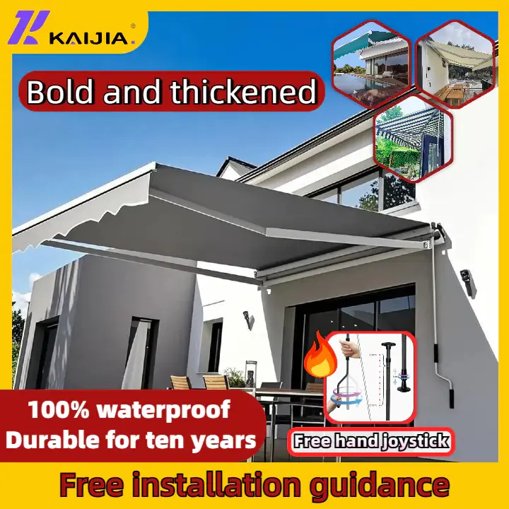 Toldo retráctil manual para patio. Toldo parasol, sombra, toldo retráctil para patio, completamente ensamblado, de calidad comercial. Toldo plegable y ajustable, retráctil.