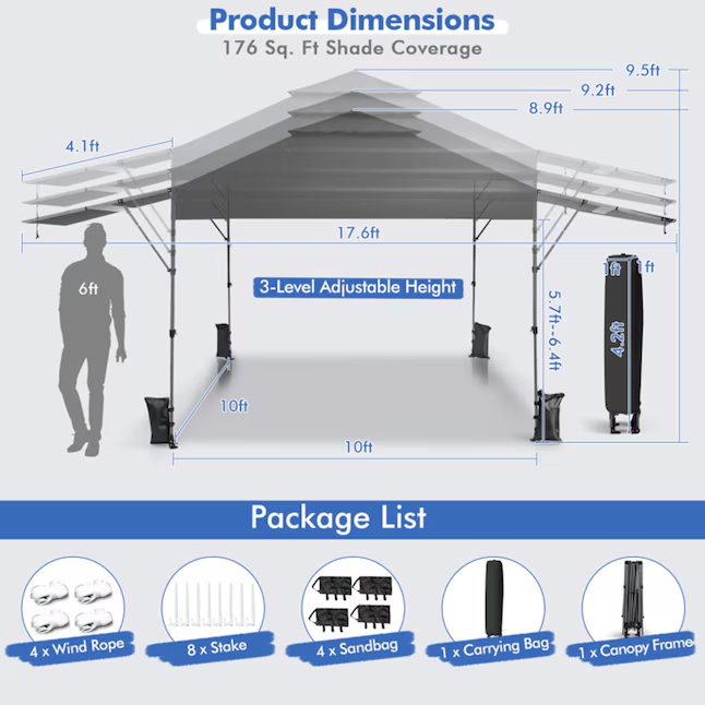 Mondawe 10-ft x 10-ft Square Gray Pop-up canopy