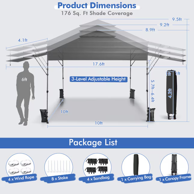 Mondawe 10-ft x 10-ft Square Gray Pop-up canopy