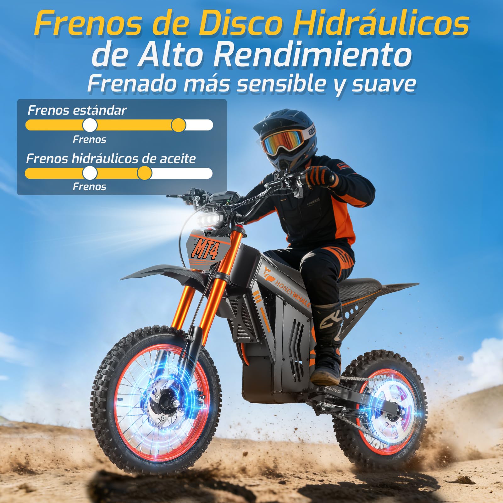 HONEYWHALE MT4 Bicicleta Electrica 2000W-55KM/H-50KM Montaña Adultos | Freno Hidráulico, Neumáticos Todoterreno 14/12", Suspensión y Diseño para Aventuras