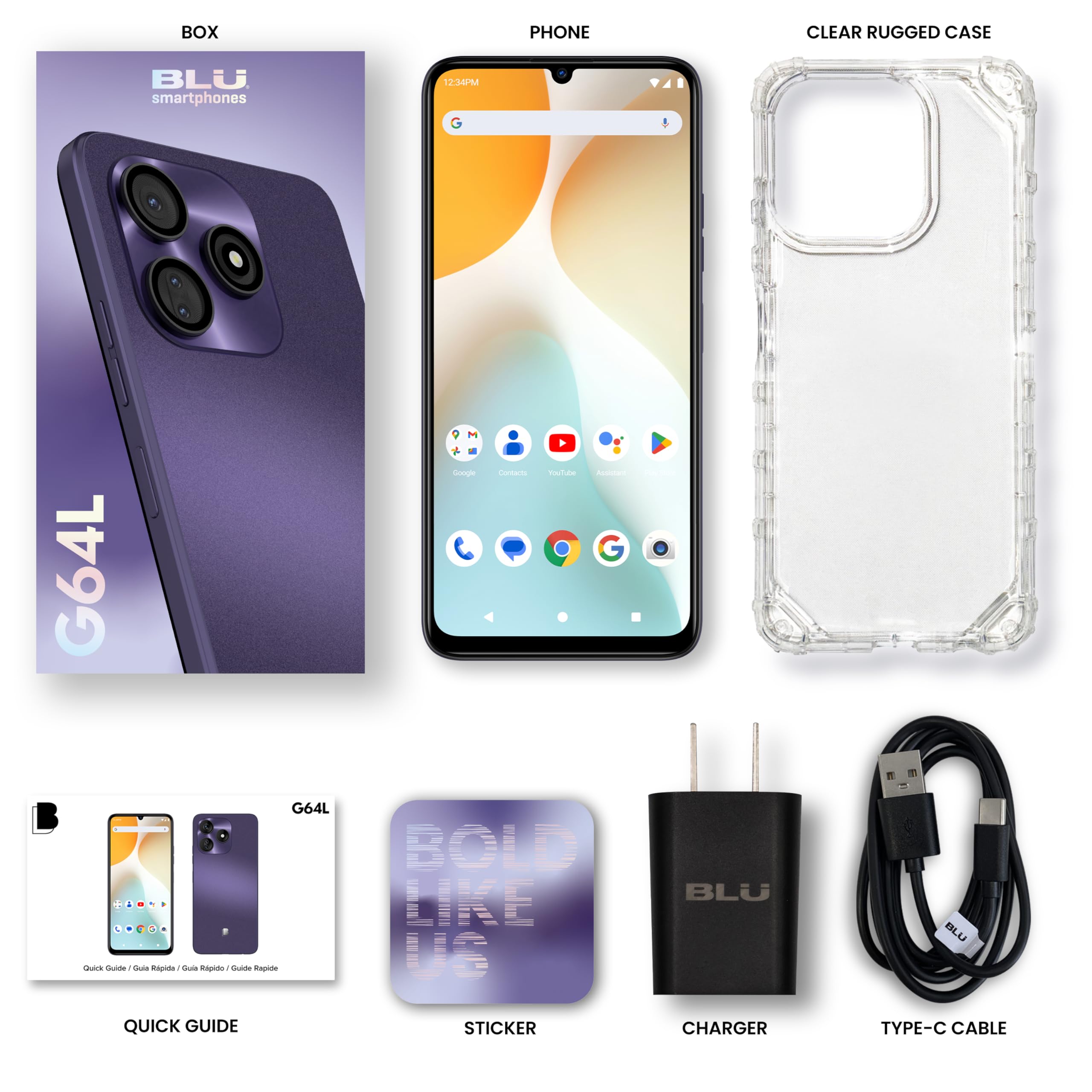 BLU G64L | Desbloqueado | Pantalla HD+ Infinity de 6.8” | 128/4GB | Cámara principal triple de 13 MP | Versión para EE. UU. | Garantía de EE. UU. | Azul
