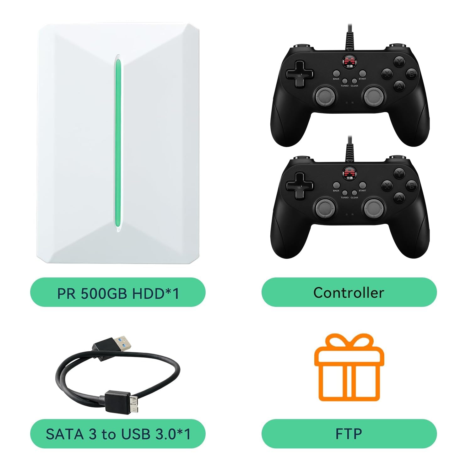 Retro Game Console Hdd 500GB, Plug and Play Video Game Console with Built in 38291 Game, Emulator Console Compatible with 50 Game Emulators, Playnite&Retrobat 2 Game Syatem in 1, Portable Game Console