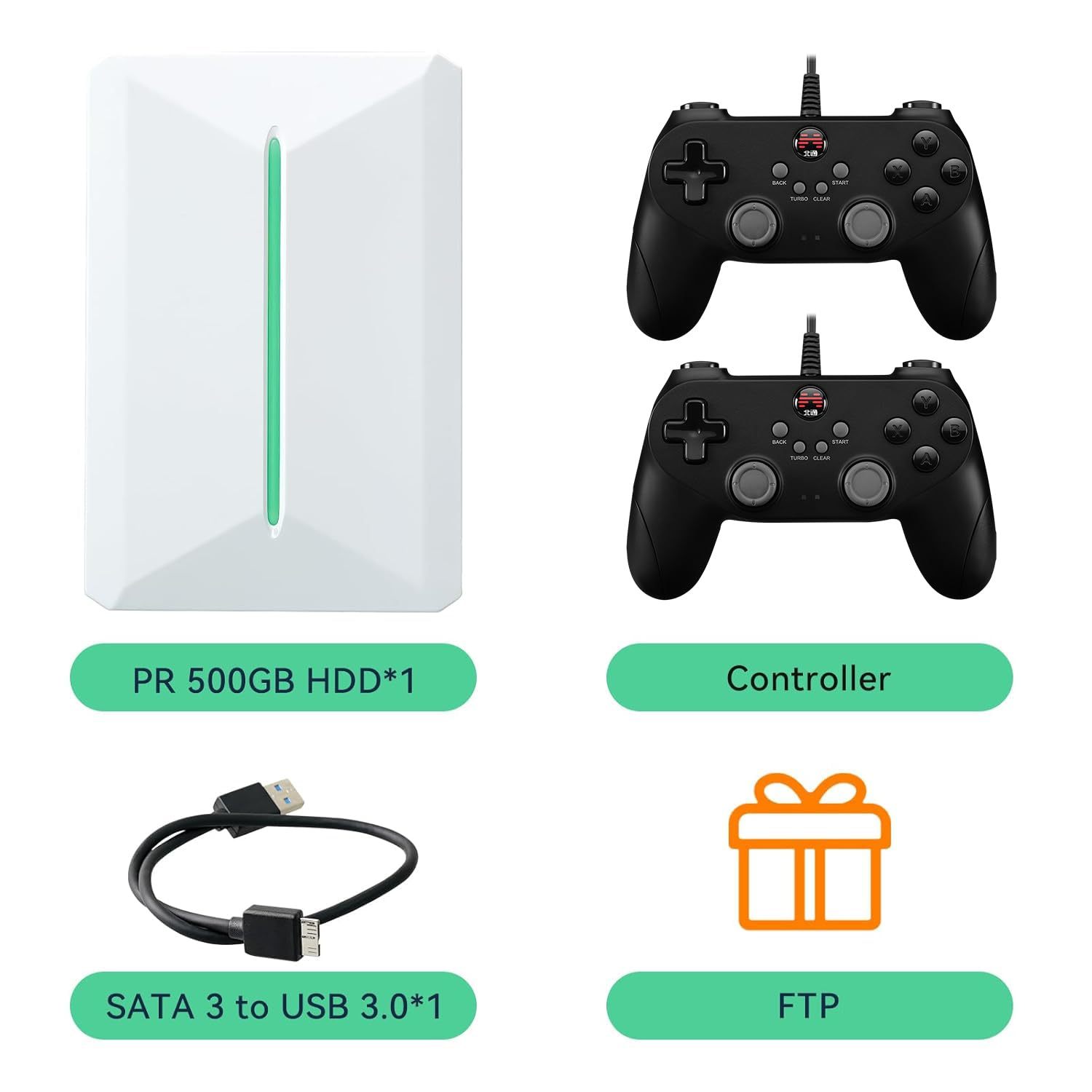 Retro Game Console Hdd 500GB, Plug and Play Video Game Console with Built in 38291 Game, Emulator Console Compatible with 50 Game Emulators, Playnite&Retrobat 2 Game Syatem in 1, Portable Game Console