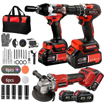 Kit Taladro Inalámbrico + Llave de Impacto 21V, Pistola de Impacto 1/2" 650 Nm, Combo 2 en 1 con 2 Baterías de 4.0 Ah, Cargador y Maletín para Auto, Mecánica y Hogar