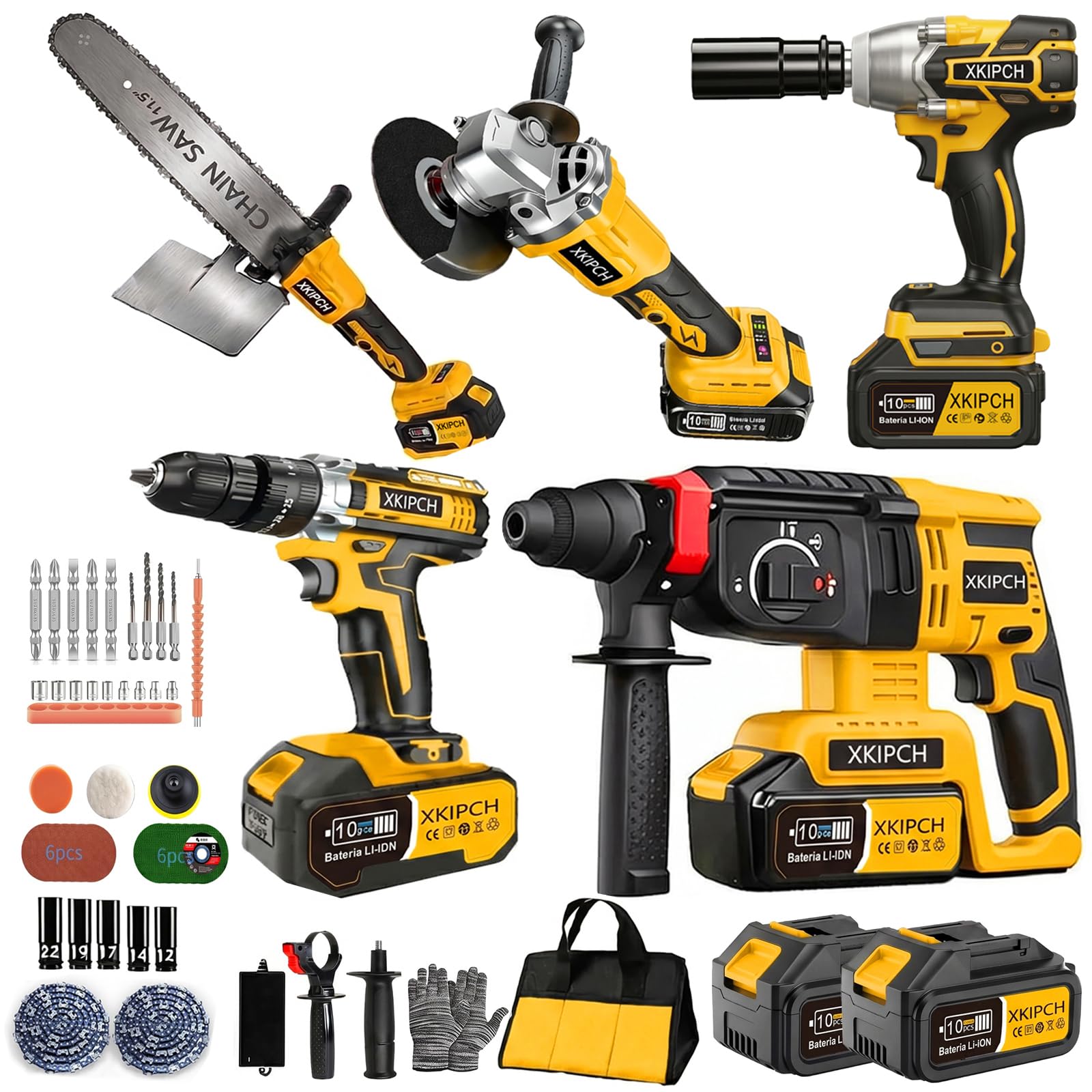 Kit Taladro Inalámbrico + Llave de Impacto 21V, Pistola de Impacto 1/2" 650 Nm, Combo 2 en 1 con 2 Baterías de 4.0 Ah, Cargador y Maletín para Auto, Mecánica y Hogar