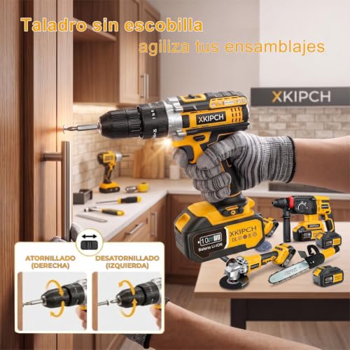 Kit Taladro Inalámbrico + Llave de Impacto 21V, Pistola de Impacto 1/2" 650 Nm, Combo 2 en 1 con 2 Baterías de 4.0 Ah, Cargador y Maletín para Auto, Mecánica y Hogar