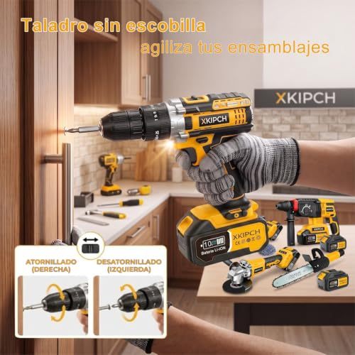 Kit Taladro Inalámbrico + Llave de Impacto 21V, Pistola de Impacto 1/2" 650 Nm, Combo 2 en 1 con 2 Baterías de 4.0 Ah, Cargador y Maletín para Auto, Mecánica y Hogar