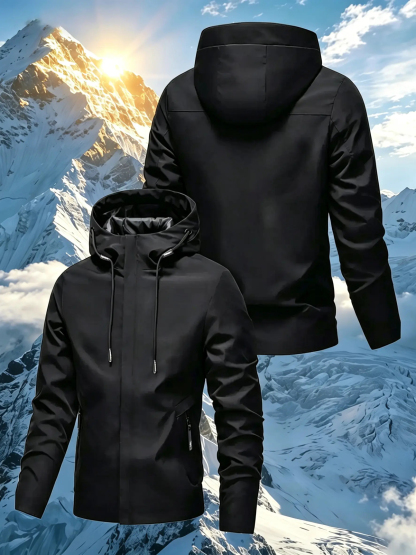 Chaqueta con Capucha y Cremallera Completapara Hombre con Emblema de Logo -Impermeable para Motociclismo y Exteriores,Bolsillos con Cremallera, Ropa Casual paraConciertos, Deportes, Otofio - Color Solido yAjuste Regular (Lavado a Mano/Limpieza enSeco) - D