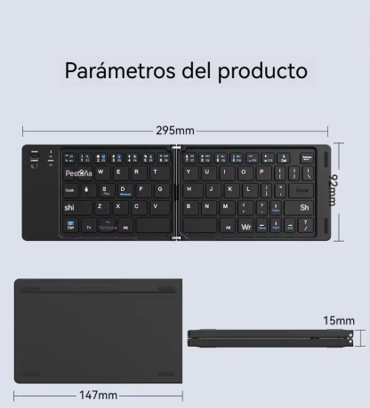 Teclado 2 plegables Mini teclado inalambricoteclado Bluetooth doble plegable con paneltactil para telefono Windows Android IOS iPad