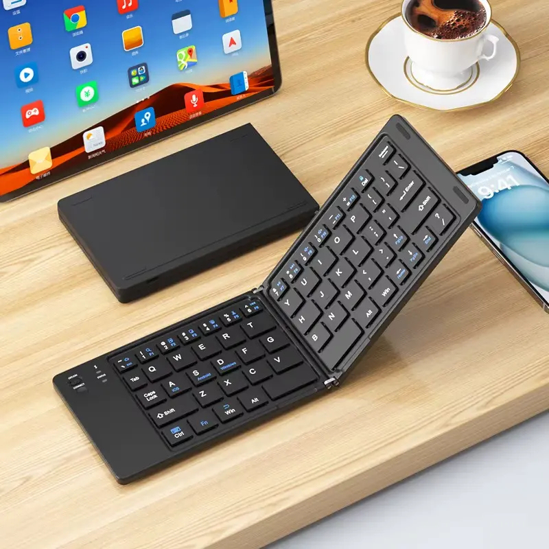 Teclado 2 plegables Mini teclado inalambricoteclado Bluetooth doble plegable con paneltactil para telefono Windows Android IOS iPad