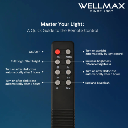 Lámpara solar de exterior WELLMAX, versión mejorada, con panel solar y mando a distancia, 6500K.